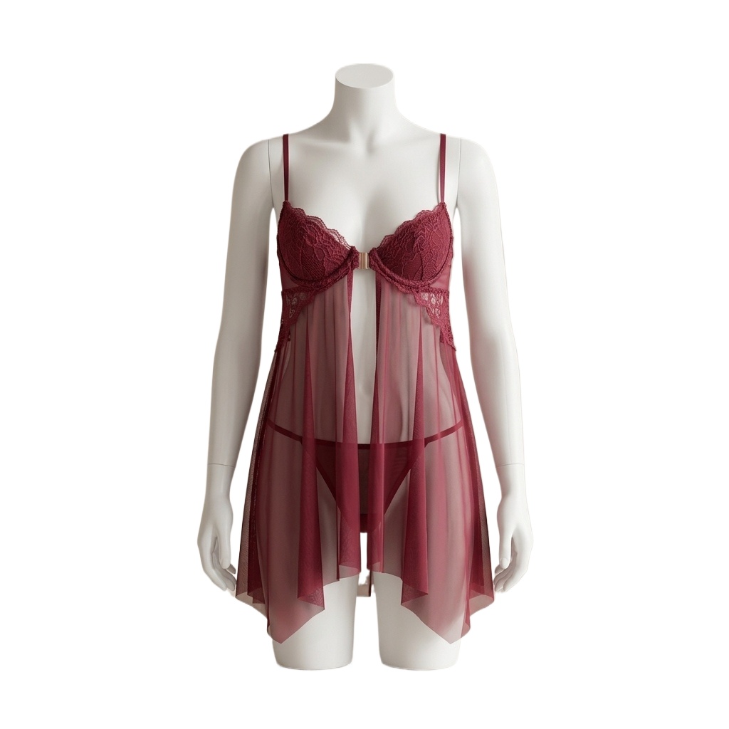 Babydoll Chemise Night - Lingerie Babydoll Berenda untuk Wanita, Gaun