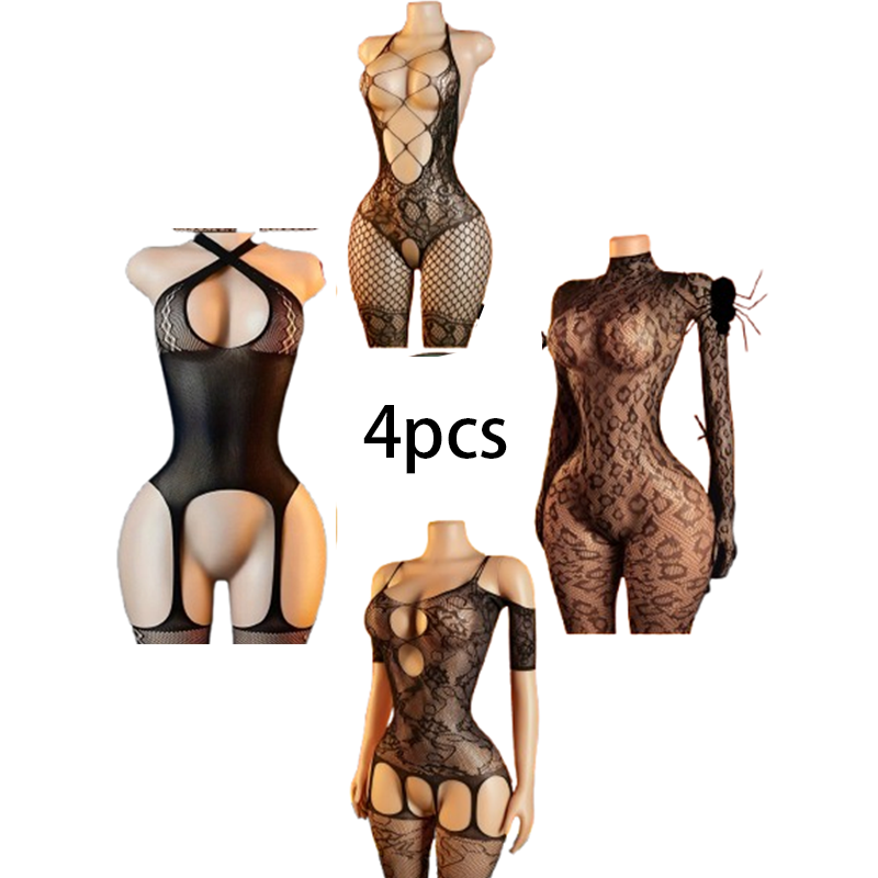 Set Lingerie Seksi 4-Potong: B - Bodystocking Fishnet ulasan dan harga