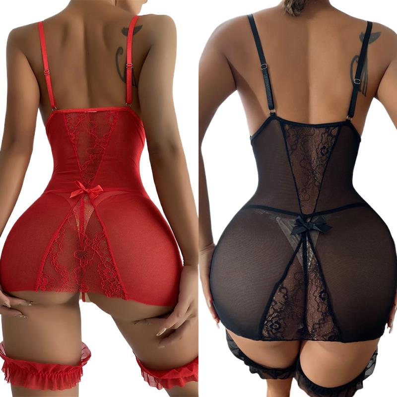 Gaun Malam Tali V-neck Transpa - Babydoll Chemise Night ulasan dan harga